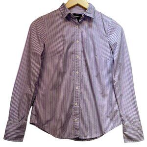 J.Crew Women's Button Down Perfect Shirt Long Sleeve Size 00 Purple White Stripe